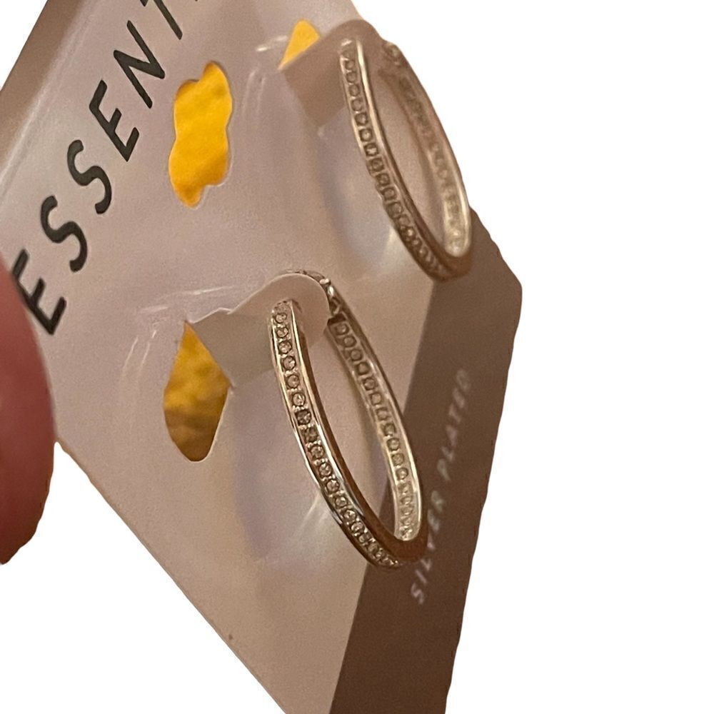 NWT Essentials silver plate clip hoop crystal encrusted earrings